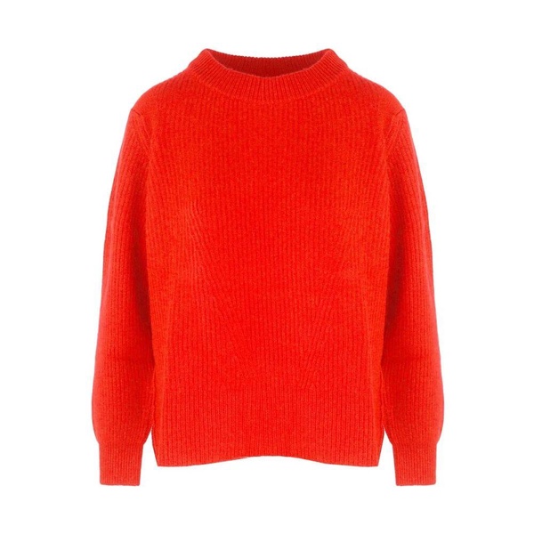 Orange Cashmere Sweater with Ribbed Embroidery