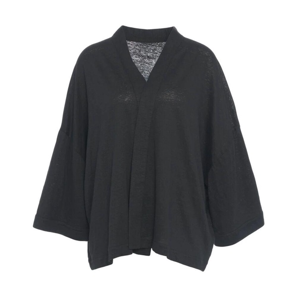 Black Knitwear Short Linen Kimono