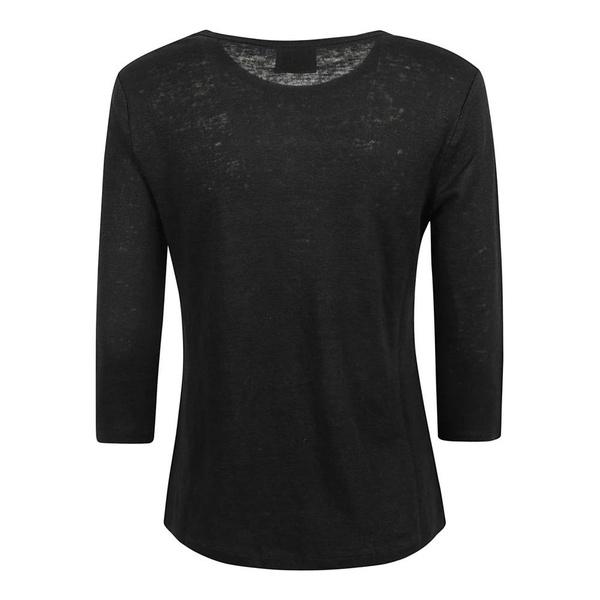 Black Linen Top Three-Quarter Sleeves