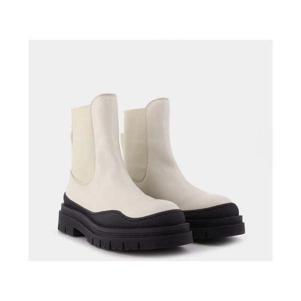 Ivory Leather Booties with Thick Sole