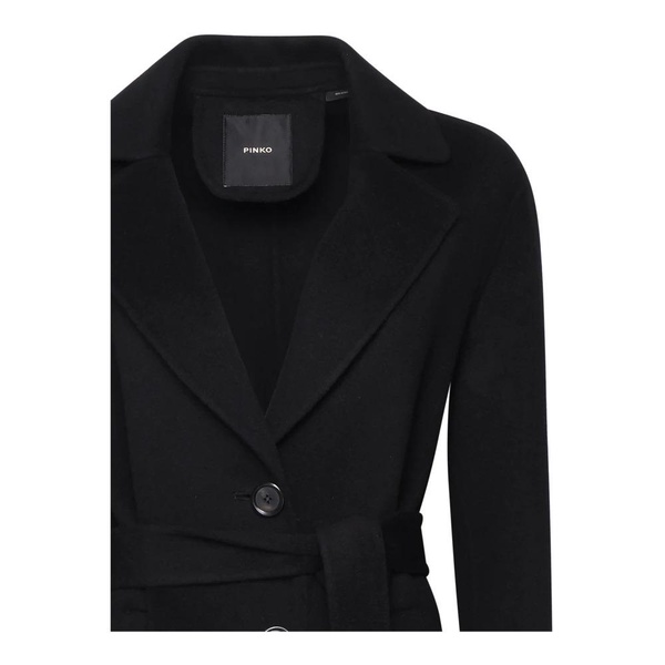 Black Long Cloth Coat with Button Closure