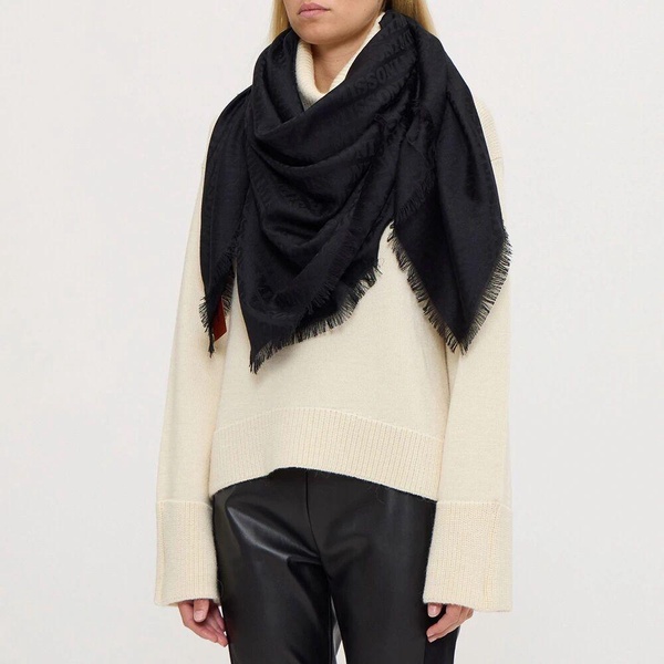 Luxurious Black Logo Print Scarf