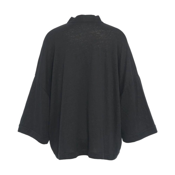 Black Knitwear Short Linen Kimono