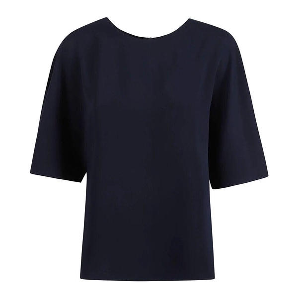 Blue Silk Blouse with Short Sleeves
