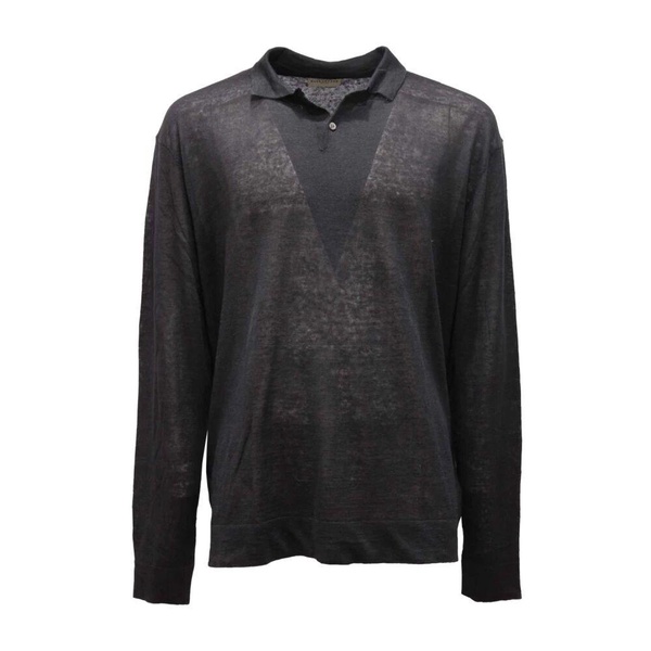 Black Polo Neck Linen Shirt