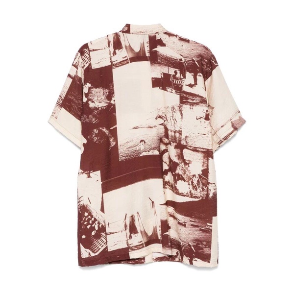 Brown Patchwork Shirt Classic Collar Short Sleeves
