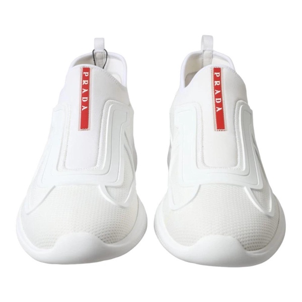 White Knit Sneakers with Logo Detail