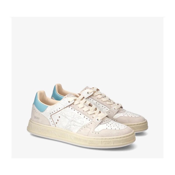 White and Blue Leather Sneakers