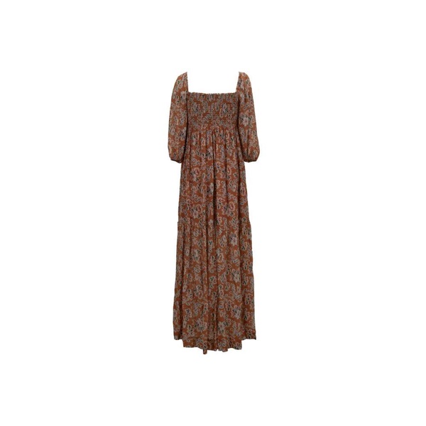 Floral Long Dress with Puff Shoulders