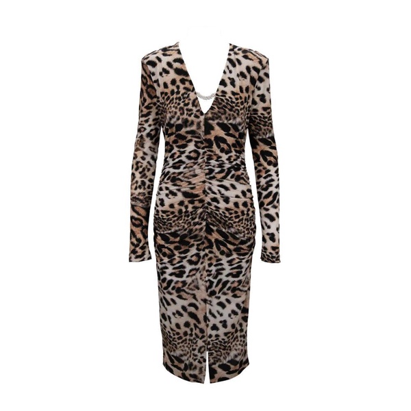 Animal Print Long Sleeve Midi Dress