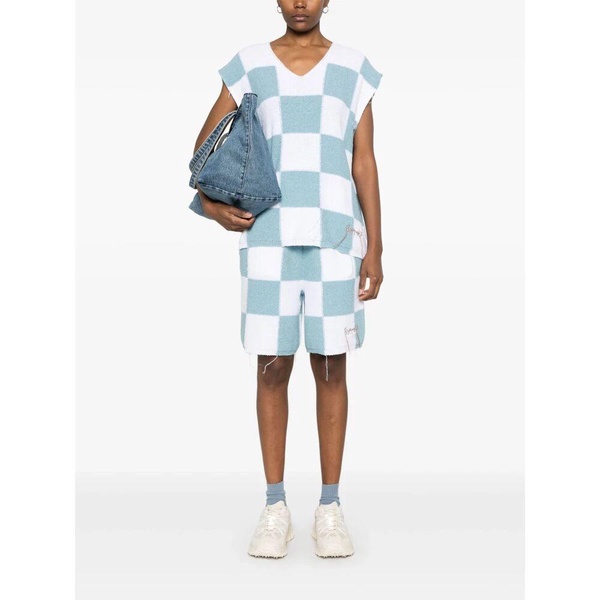 Checkered Elastic Drawstring Shorts White