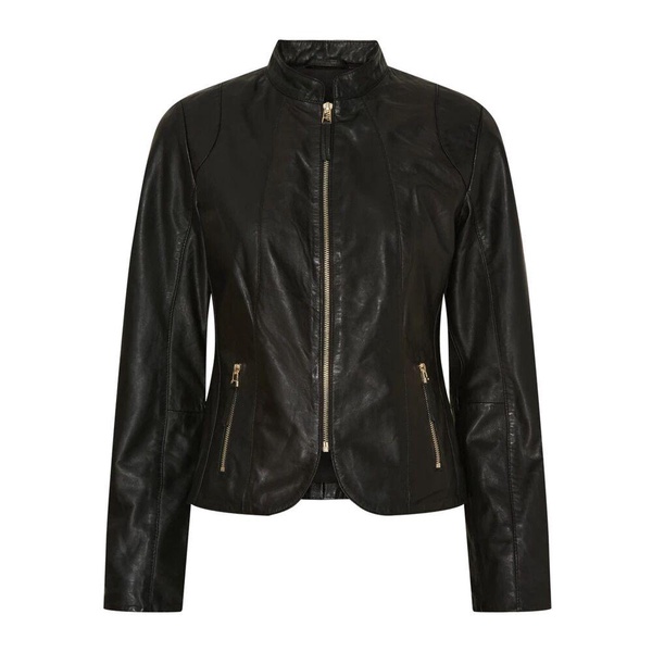 Black Biker Jacket with Light Gold Accents