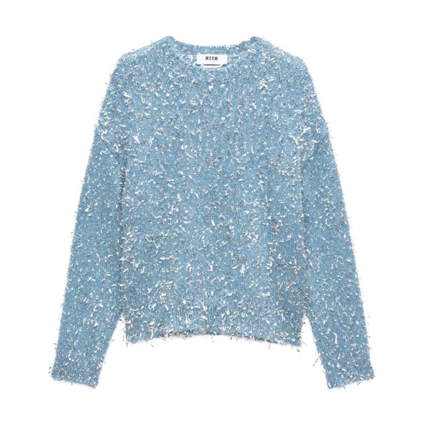 Blue Cotton Sweater with Frayed Detailing