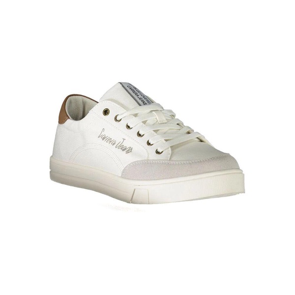 White Polyester Sneakers with Lace-Up, Contrast Details, Logo