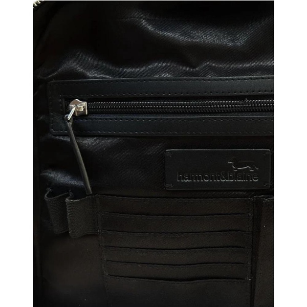 BLACK LEATHER MEN'S BACKPACK WITH TONE-ON-TONE LOGO ON THE FRONT