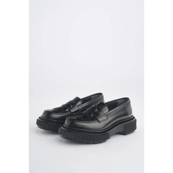 Black Leather Perforated Moccasin Shoes