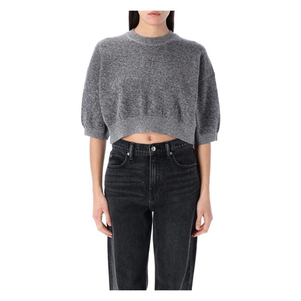 Grey Logo-Embossed Cropped Sweater Knitwear