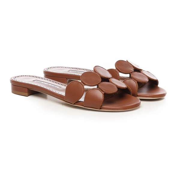 Brown Geometric Strap Flat Sandals