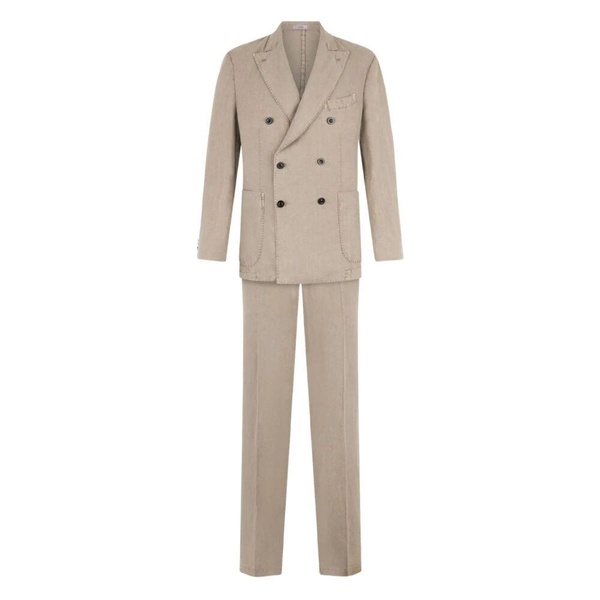 Beige Double-Breasted Suit with Chest Pocket