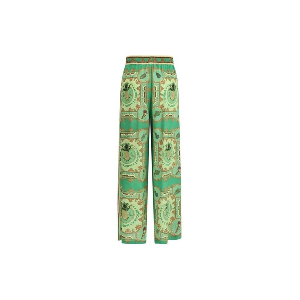 Green Silk Wide-Leg Pants