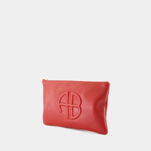 Red Leather Clutch - Magnetic Closure