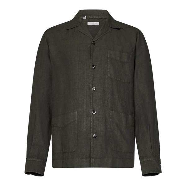 Green Linen Bowling Collar Overshirt