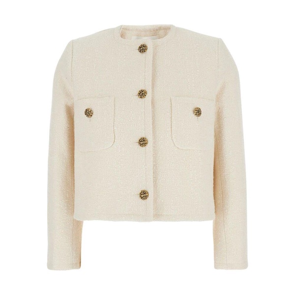 White Crop Jacket with Metal Buttons
