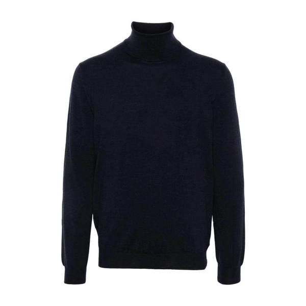 Blue Wool Blend Roll Neck Sweater