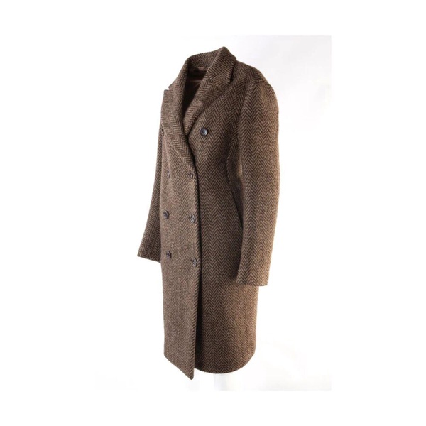 Double-Breasted Brown Herringbone Coat