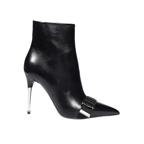 Pointy Toe Leather Ankle Boots Stiletto