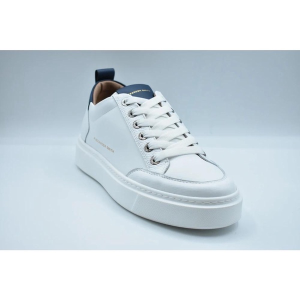 White Blue Leather Flat Shoes