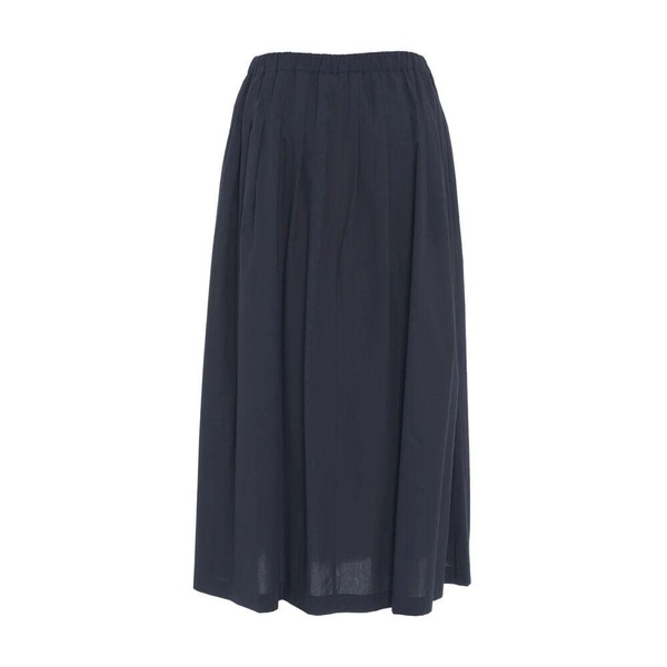 Blue Pleated Midi Skirt Elastic Waistband