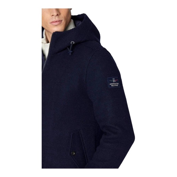 Blue Ribbed Knit Wool Blend Jacket
