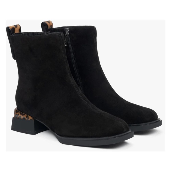 Women's Black Velour Ankle Boots with Leopard Print Detail Estro ER00115957