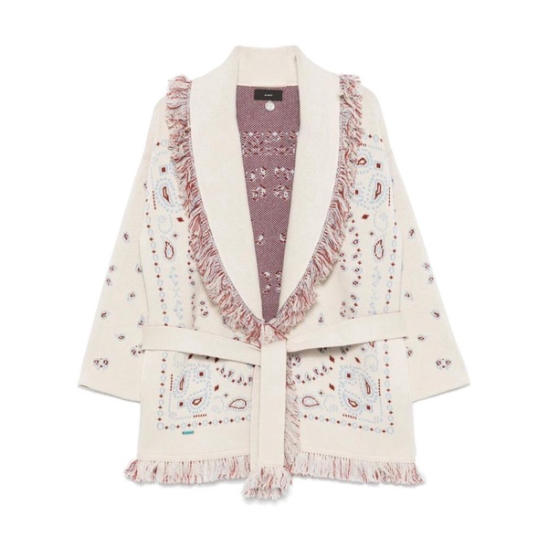 Beige Fringed Sweater with Belt