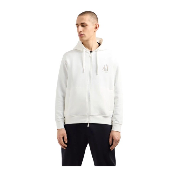 White Hooded Full-Zip Sweater