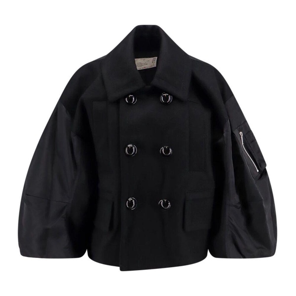 Black Wool Jacket Double-Breasted Button