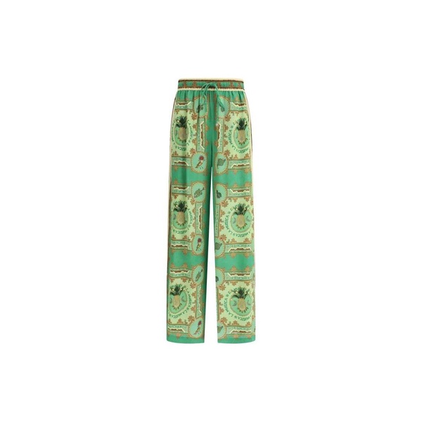 Green Silk Wide-Leg Pants