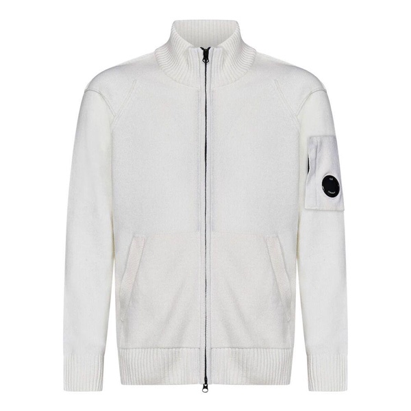 White Sweater with Zip Closure and Lens Detail