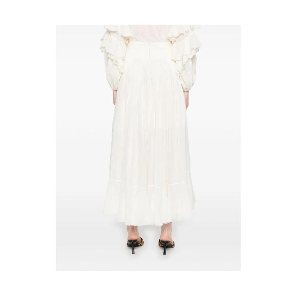 Ivory White Pleated Asymmetric Hem Skirt
