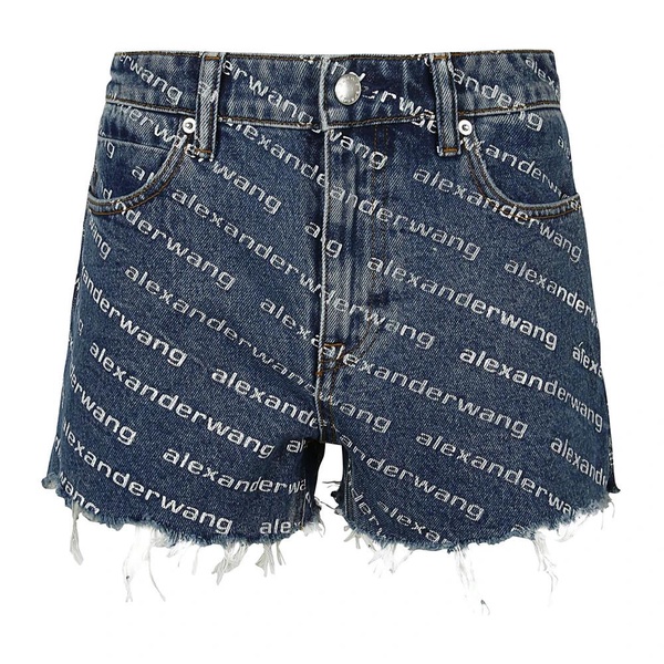 Deep Blue/White Logo Print High Waist Shorts