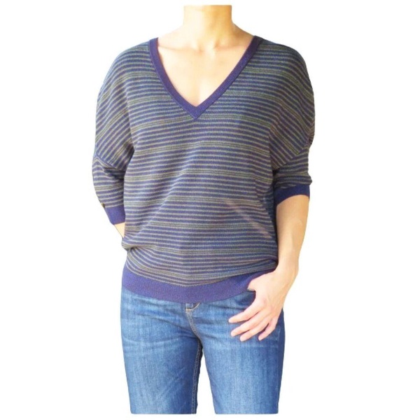 Sparkling Horizontal Striped V-Neck Sweater