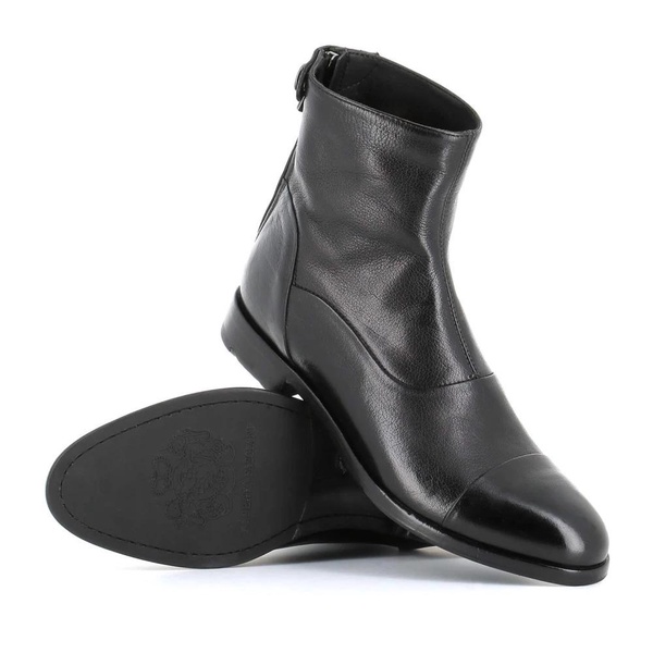 Black Leather Boots with Zipper and Button Closure