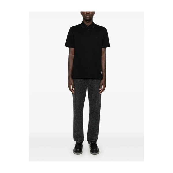 Black Buttoned Lapel Short Sleeve Polo