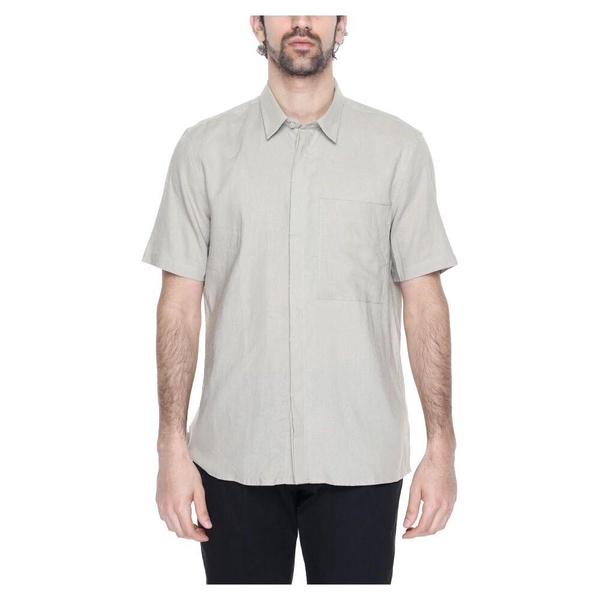 Beige Short Sleeve Shirt Button Fastening