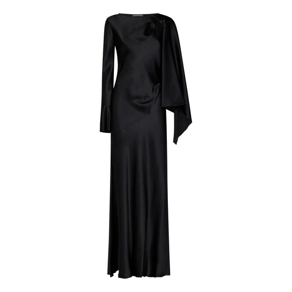Black Asymmetrical Ruffled Sleeve Dress