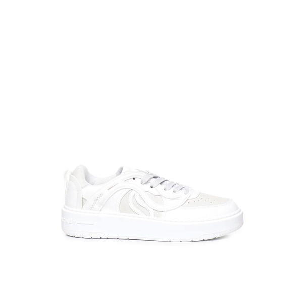 White Low-Top Sneakers with Logo Print