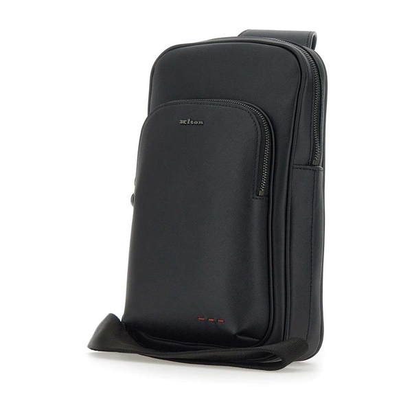 Black Leather Backpack with Zip Pocket