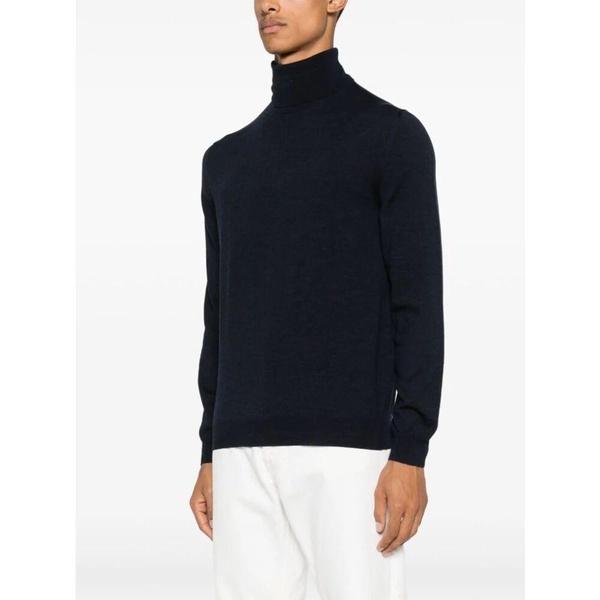 Blue Wool Blend Roll Neck Sweater
