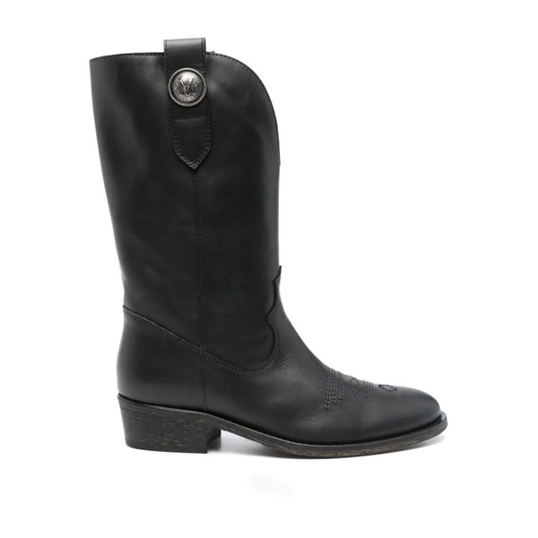 Black Slip-On Leather Boots